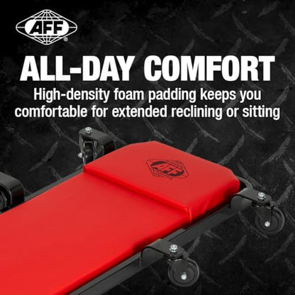 AFF Ultra Low Profile Mechanic Creeper - Heavy Duty 40" Creeper with 1.5" Ground Clearance - 1.57" Thick Vinyl Upholstery & 6 Oil-Resistant Swivel Casters - for Garage & Shop Use