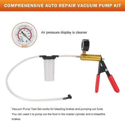 2 in 1 Brake Bleeder Kit with Hand Vacuum Pump with Gauge Adapters Automotive Brake Fluid Bleeding Set with Protected Case for Car Truck (Red) - color: RED1