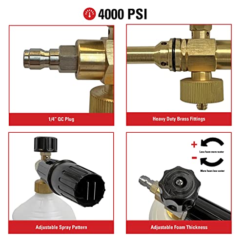 Simpson Pressure Washer Foam Cannon, 1/4" Quick Connect, 1 Liter, 80271 | Adjustable Spray Patterns And Foam Thickness, Quick-Connect Nozzle Tube, Thick Foam Reduces Time To Clean Cars, Boats, Siding - size: 1 Liter, style: Foam Cannon