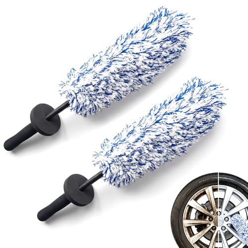 Wheel Barrel Cleaning Brush,2026 New Long Handle Microfiber Wheel Brush Car Duster,Lightweight Rim Detailing Tool for Narrow Spokes & Brake Calipers (Blue Brush/2pcs) - color: Blue Brush/2pcs