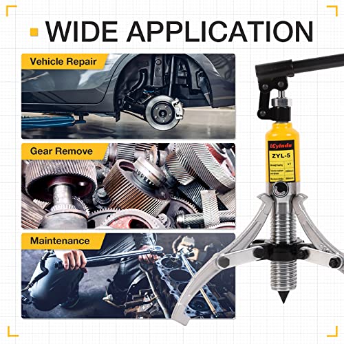 Hydraulic Gear Puller, 5 Ton Hydraulic Puller Kit Bearing Puller with Case 2 or 3 Jaws Bearing Hub Separator Hydraulic Puller Separator Tool for Pulling Hubs, Bearings, Gears, ZYL-5 - size: 5 Ton