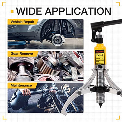 Hydraulic Gear Puller, 5 Ton Hydraulic Puller Kit Bearing Puller with Case 2 or 3 Jaws Bearing Hub Separator Hydraulic Puller Separator Tool for Pulling Hubs, Bearings, Gears, ZYL-5 - size: 5 Ton