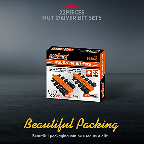 HORUSDY 22-Piece Power Nut Driver Set for Impact Drill, SAE and Metric, 1/4” Nut Driver Hex Keys, Hex Head Drill Bit Set - style: 22-Piece Power Nut Driver Set