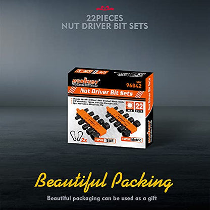 HORUSDY 22-Piece Power Nut Driver Set for Impact Drill, SAE and Metric, 1/4” Nut Driver Hex Keys, Hex Head Drill Bit Set - style: 22-Piece Power Nut Driver Set