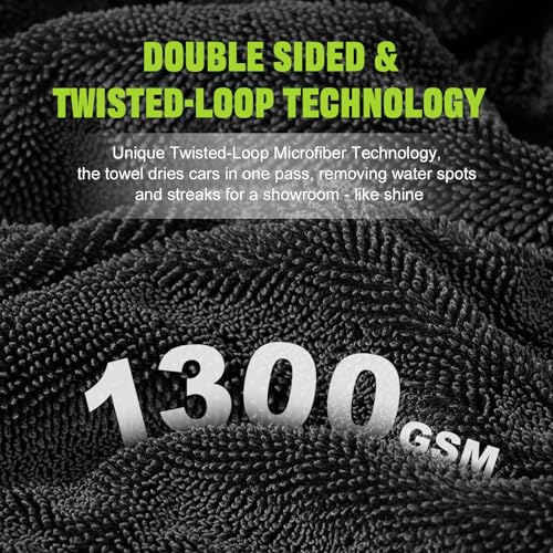 TTRCB 2 Pack 1300 GSM Car Drying Towels (36" x 24"), Microfiber Towels for Cars, Ultra-Absorbent, Streak Free, Car Wash Mitt, Car Detailing Supplies, Car Wash Kit, Car Cleaning Supplies Kit for SUV,RV