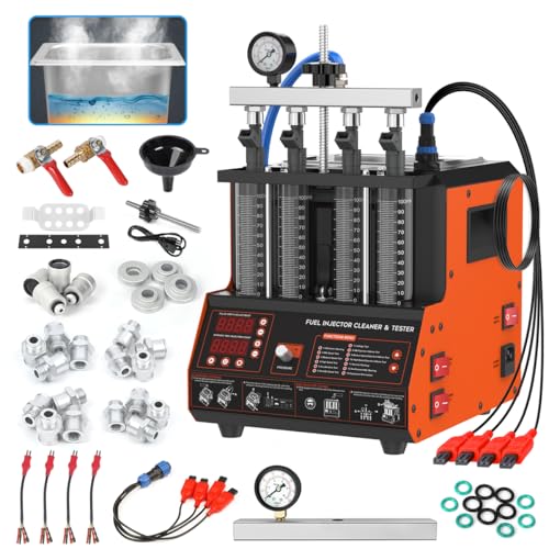 Fuel Injector Cleaner Tester Kit 2000ML 28KHz Ultrasonic & Heated Injector Cleaner Machine 9 Test Mode Injector Tester 4-Cylinder Fuel System Injection Cleaning Tool for 5V/12V Motorcycle Car Injector - size: Large