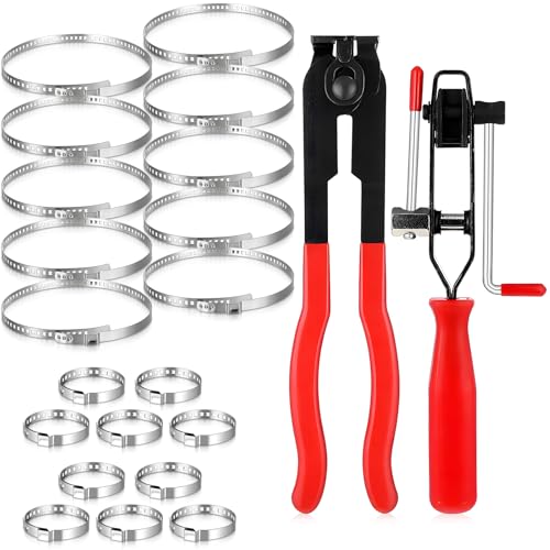 22 PCS Universal CV Joint Boot Clamp Pliers Kit, CV Boot Band Pliers with 20PCS Crimp Bands, Band Clamps Ear Type Extension for Most Cars