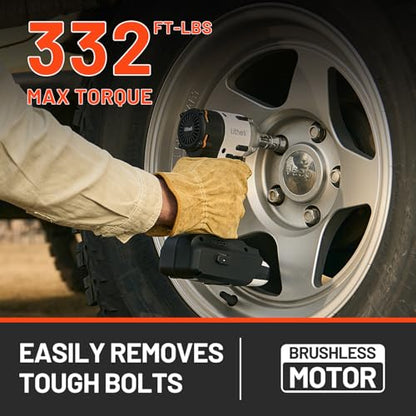 LiTHELi 20V Brushless Impact Wrench 1/2 inch, Max 332Ft-lbs High Torque Impact Gun, 2500RPM Power Impact Tool for Car & Home, Compatible 20V U-Battery (Tool Only, Battery Not Included) - color: Silver Black
