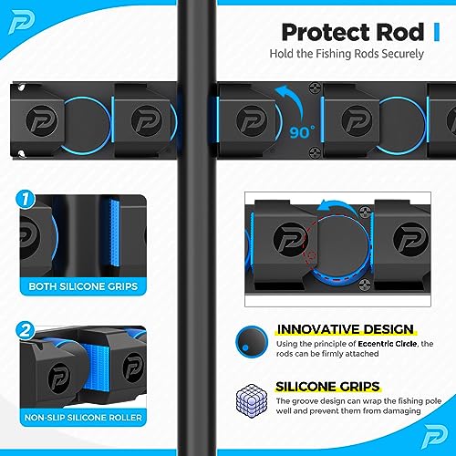 PLUSINNO Fishing Gifts for Men - V6 Vertical Fishing Rod/Pole Holders, Support Extra Large & Heavy Fishing Rod Combos, Fishing Rod Holders for Garage, Wall Mounted Fishing Rod Rack Storage - style: Upgraded 4pack (Support Heavy rod combos)