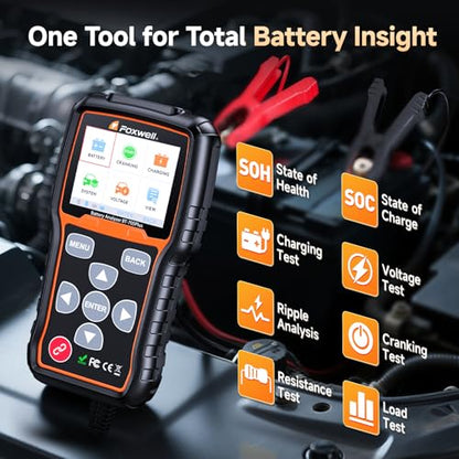 FOXWELL BT705 Plus Car Battery Tester 24V 12V Load Tester, 100-2000CCA Automotive Starter Alternator Tester, Digital Cranking Charging System Tester for Car Truck Marine Heavy Duty, Upgraded BT705