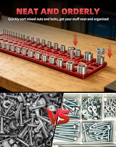 66 Thread Checker, VEXTHYX 22 standard/sae & 18 metric nut and bolt thread measuring tool with 26 drill bit gauges, wall-mountable bolt size identifier finder with Inch & CM ruler for Mechanics Repair - size: 66 Thread Checker