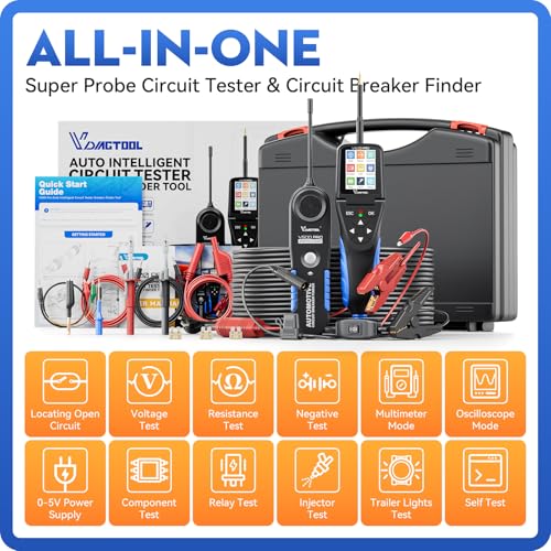 VDIAGTOOL V500 Pro Automotive Circuit Tester, Power Circuit Probe Tester Breaker Finder Tool, 9/30V Electrical Open Short Circuit Finder, Wire Tracer, Multimeter Oscilloscope Relay Injector Test
