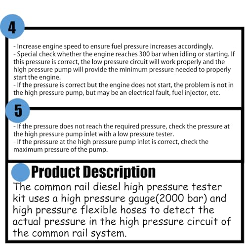 Automotive Common Rail Diesel High Pressure(2000Bar) Tester Kit and Injector Pipe Blanks Automotive Diesel Common Rail Pressure Detection Tool for Different Testing