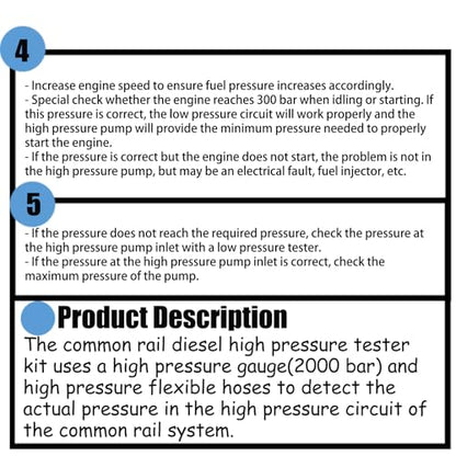 Automotive Common Rail Diesel High Pressure(2000Bar) Tester Kit and Injector Pipe Blanks Automotive Diesel Common Rail Pressure Detection Tool for Different Testing