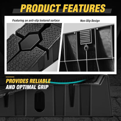 DNA Motoring 7" Car Lift Ramp, 9" Working Width, 2-Pack Vehicle Parking Ramp Stand - 2.5 T G.V.M Capacity for One Pair, Multifunctional Portable Ramp for Car Service, TOOLS-00816-B - size: 35"L x 13"W x 9"H