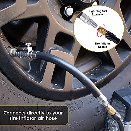 JACO Lightning S2X Quick-Connect Locking Tire Inflator Air Chuck Extension | Patented Lock-on Compressor Hose Attachment/Adapter (Open Flow) - style: Straight Head
