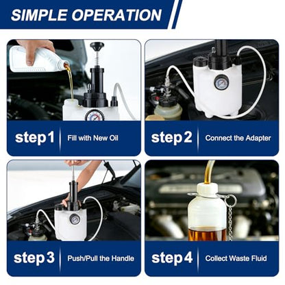KACOLA 3L Pressure Brake Bleeder Kit, Manual Brake Power Bleeder with 1L Catch Bottle and 4 Master Cylinder Adapters, One-Person Operation for Brake and Clutch Fluid Exchange on Most Cars Trucks