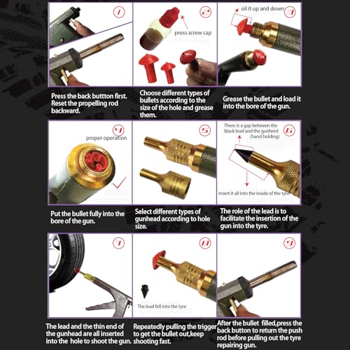 Tire Repair Kit With Plugs Mushroom Tire Plug Kit Tire Patch Kit Heavy Duty Professional Tubeless Tire Gun Puncture Kit for Tyre Punctures and Flats on Cars Motorcycles Trucks and Tractors (Green)