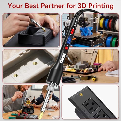 Threaded Inserts Set 60W Nut Inserts Tool Kit Digital Soldering Iron with Adjustable Temperature 392°F–932°F, M2 M3 M4 M5 M6 Heat Insert Tips with Suitcase for 3D Printing DIY Plastic Repair Tool