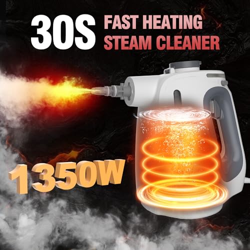 Spurgehom 1350W Handheld Steam Cleaner with 15-Pc Accessories(including mop) & 550ML Tank – 3Bar Dirty-Free Steamer for Floors, Cars, Upholstery, and Multi-Surface Home Cleaning - color: Bright White