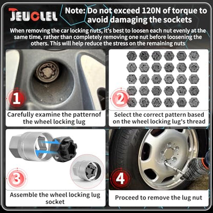 32PCS Wheel Locking Nut Key Kit Compatible with Mercedes Benz | Wheel Lock Nut Socket Adapter Set, Anti-Theft Lug Removal Tool, Anti-Theft Screw Remover, Repair Tool, Tyre Fitting, garage - color: 32PCS 301-330 Scoket Set