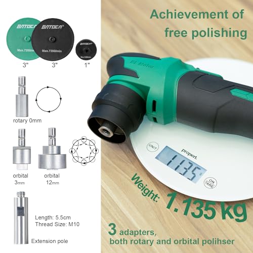 BATOCA S4 Cordless Polisher for Car Detailing with 2Pcs 12V 2.5Ah Batteries, Both Rotary Buffer & Dual Action Polisher, 1&3inch Brushless Polisher, Basic Kit