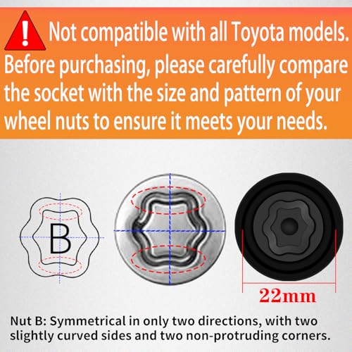 B-Wheel Locking Nut Key Compatible with Toyota, Lexus, Tacoma | Wheel Lock Nut Socket Adapter, Anti-Theft Lug Nut Removal Tool, Anti-Theft Screw Remover, Repair Tool, Tyre Fitting, garage - size: Socket B
