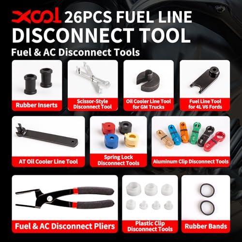 XOOL 26PCS Fuel Line Disconnect Tool Set, Master Quick Disconnect Kit with AC & Fuel Line Pliers, Spring Lock Tools, for Ford GM Chevy Automotive AC Transmission Systems