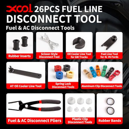 XOOL 26PCS Fuel Line Disconnect Tool Set, Master Quick Disconnect Kit with AC & Fuel Line Pliers, Spring Lock Tools, for Ford GM Chevy Automotive AC Transmission Systems