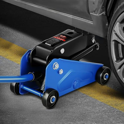 Magshion 1.5 Ton Low Profile Hydraulic Floor Jack, Heavy-Duty Steel Trolley Service Jack with Safety Valve, Swivel Casters, and Wide Saddle for Garage and Vehicle Maintenance, Blue - color: Blue