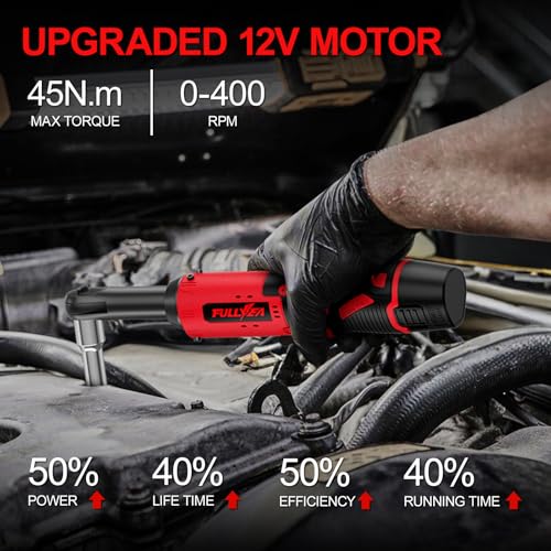 FULLYEA Electric Ratchet Wrench Set,12V Cordless Ratchet Wrench 3/8", 400 RPM Power Ratchet Tool Kit with LED Light, 7 Sockets, 1/4" adapter, 2 Packs 2000mAh Battery and Fast Charger