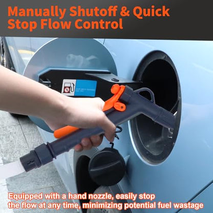 Fuel Transfer Pump with Hand Nozzle, 2.8 GPM Gas Can Pump with Retractable Intake Pipe and 51 Inch Discharge Hose, Portable Battery Powered Liquid Siphon Pump for Oil, Gasoline, Diesel