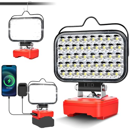 Cordless LED Work Light for Craftsman 20V Battery,Portable Flashlight Jobsite Light Spotlight Tool for V20 Craftsman 20V,Flood Lamp for Repairing/Outdoor Camping/Garages/Emergency(No Battery) - color: Red
