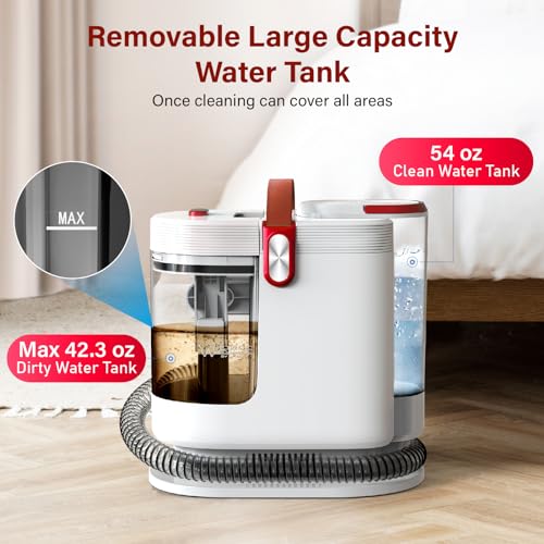 WURESE 15KPa Powerful Portable Upholstery & Carpet Cleaner Machine | Spot cleaner for sofas & cars, long hose, compact storage design