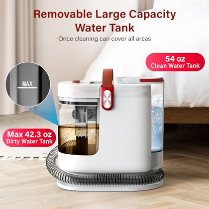 WURESE 15KPa Powerful Portable Upholstery & Carpet Cleaner Machine | Spot cleaner for sofas & cars, long hose, compact storage design
