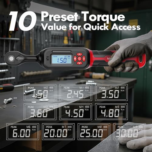 40-Piece 1/4" Digital Torque Wrench Set, 1-22 Ft.lb / 1.5-30 N.m | Electronic Torque Wrench with Bits, Sockets & Accessories, ±2%, LED & Buzzer Alerts for Bicycle, Motorcycle & DIY Repair - size: 1/4" 40pcs-Bike 1.5-30N.m/1-22Ft.lb