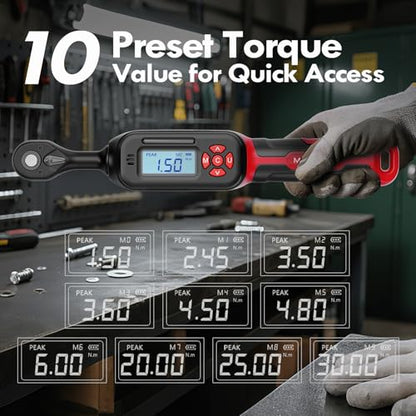 40-Piece 1/4" Digital Torque Wrench Set, 1-22 Ft.lb / 1.5-30 N.m | Electronic Torque Wrench with Bits, Sockets & Accessories, ±2%, LED & Buzzer Alerts for Bicycle, Motorcycle & DIY Repair - size: 1/4" 40pcs-Bike 1.5-30N.m/1-22Ft.lb