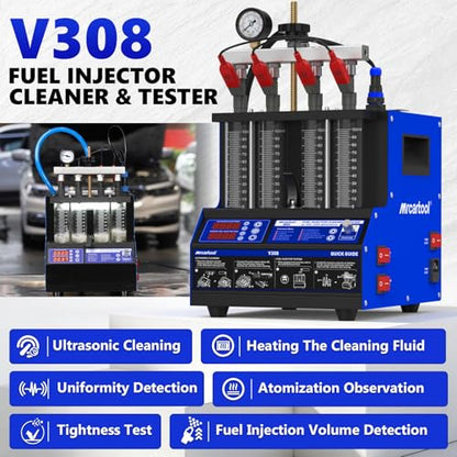 V308 Fuel Injector Cleaner Tester Machine Pulse Cleaning Gasoline Injectors | Heated Ultrasonic Cleaning,Tests Leakage,Uniformity,Atomization Tightness,Injection Volume, Fits Cars & Motorcycles - size: V308