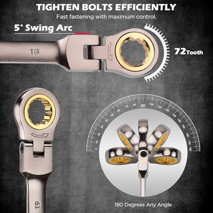 Premium 24-Piece Flex-Head Ratchet Wrenches Set with Magnetic Organizers, Metric SAE 8-19mm 1/4"-7/8", Cr-V Ratcheting Wrenches with 72 Teeth 180° Flex Head, Ratchet Combination Wrench Set for Repair - style: 24-Piece Flex-Head (SAE & Metric)