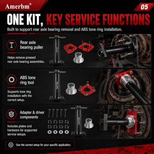 Rear Axle Bearing Puller & Installer with ABS Tone Ring Tool Kit, Heavy Duty Wheel Bearing Removal Press Tool, Compatible with 1995-2020 Toyota Tacoma, Tundra, 4Runner, Hilux, T100 Trucks