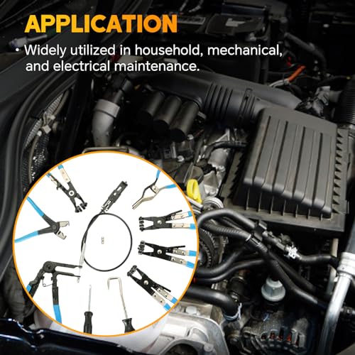 9PCS Wire Long Reach Hose Clamp Pliers Set | Hose Clamp Pliers Set Fuel Oil Water Hose Auto Tools for Automotive Coolant Radiator Heater and Water Hose