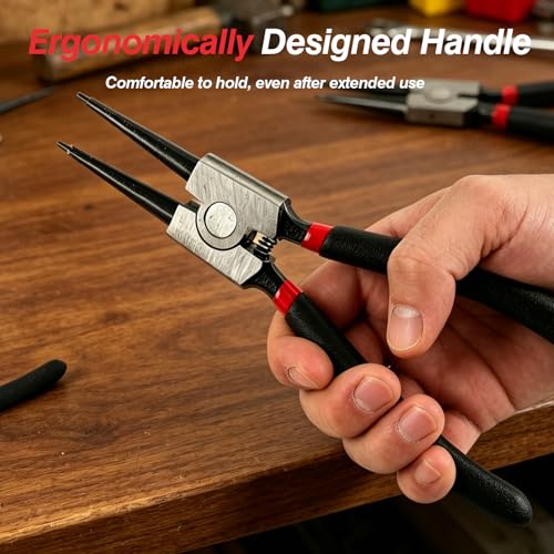 Doaho 4Pcs Snap Ring Pliers Set,Heavy Duty 7 Inch Circlip Plier Cr-V Steel C Clip Pliers Kit with Straight and Bent Jaw for Internal External Rings Automotive Machinery Repair - size: 4 PCS