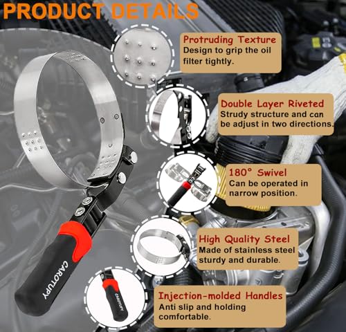 7pcs Oil Filter Wrench Set, Stainless Steel Adjustable Oil Filter Removal Tool Set 2-1/16"-5-1/4", Oil Wrench Tool Set with Oil Funnel for Automotive Oil Change
