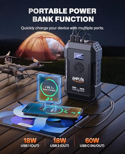 Car Jump Starter with Air Compressor,Jumper Box,12v Battery Charger | portable,160 psi pump pressure,5000A start pk,24000mAh booster pack, 60W fast charging power bank,outdoor emergency kit - color: Black