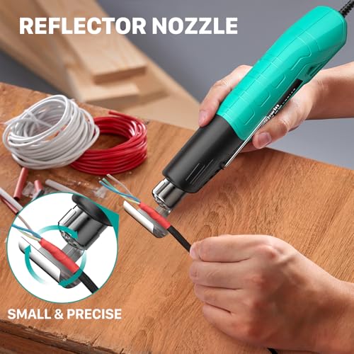 Heat Gun, 380W Fast Heat Mini Hot Air Gun with 2-Temp Settings 480°F-850°F(249°C-455°C) Overheat Protection Reflector Nozzle, 4.9Ft Long Cable for Shrink Wrap,Vinyl, Crafts, Epoxy Resin - color: Blue