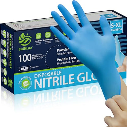 SWIFTLITE Nitrile Gloves, Food Safe Disposable Gloves Latex Free, Blue Rubber Gloves Powder Free for Cooking and Cleaning - size: Medium