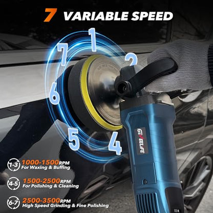 GEVEELIFE Buffer Polisher, 6 Inch/7 Inch 1600W Rotary Car Buffer Polisher Waxer, 7 Variable Speed 1000-3500 RPM, Detachable Handle for Car, Boat Sanding, Polishing, Waxing - color: Blue