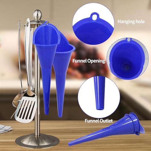 Automotive Funnel Set - 3 Blue Flexible Plastic Car Funnels for Oil, Transmission Fluid, Fuel & Engine Lubricants, Spill-Proof Design for Easy Pouring, Fits Small & Large Container