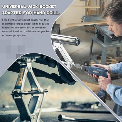 Scissor Jack Adapter, Universal Jack Socket Adapter for Hand Drill, for Scissor Car Jack, Easy Tire Change Tool with a 1/2 in Adapter Bit