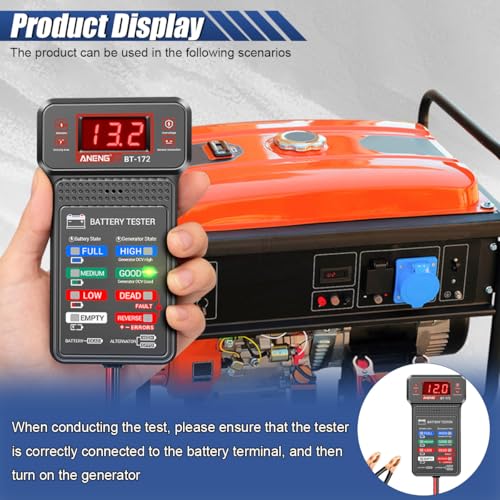 12V Car Battery Tester, Car Alternator Charging System Analyzer | Car Voltmeter Analyzer with LCD Screen & Indication, Fast Response Digital Battery Load Monitor Indicator for Vehicles